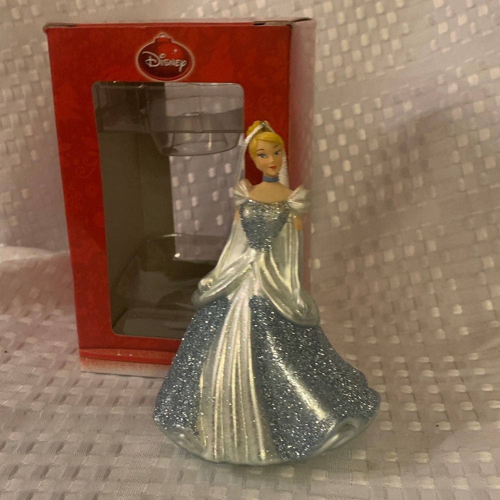 Disney Silver and Blue sparkling Cinderella holiday ornament, 4 inches tall.